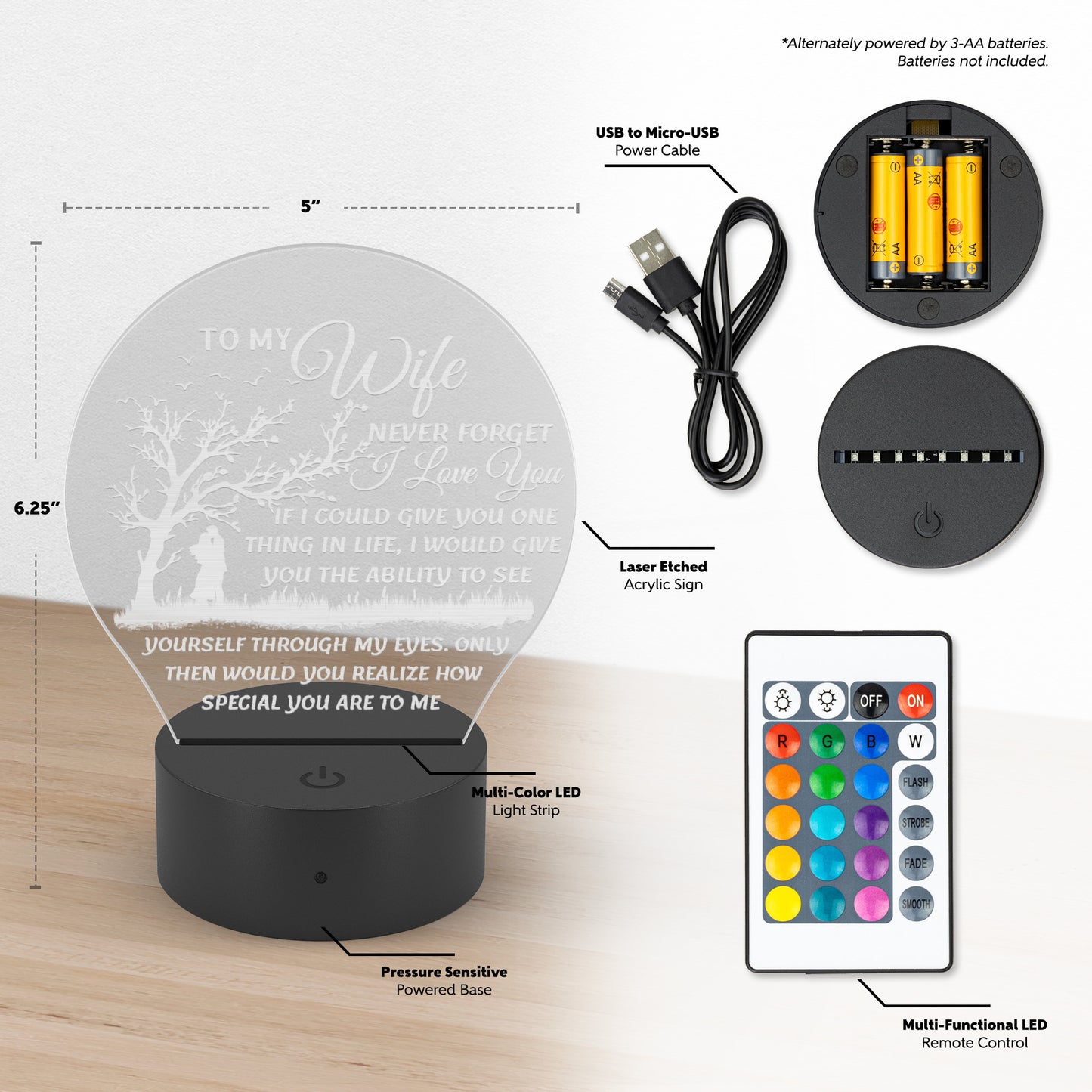 To My Wife | Circle Acrylic LED Sign | Heartfelt Message