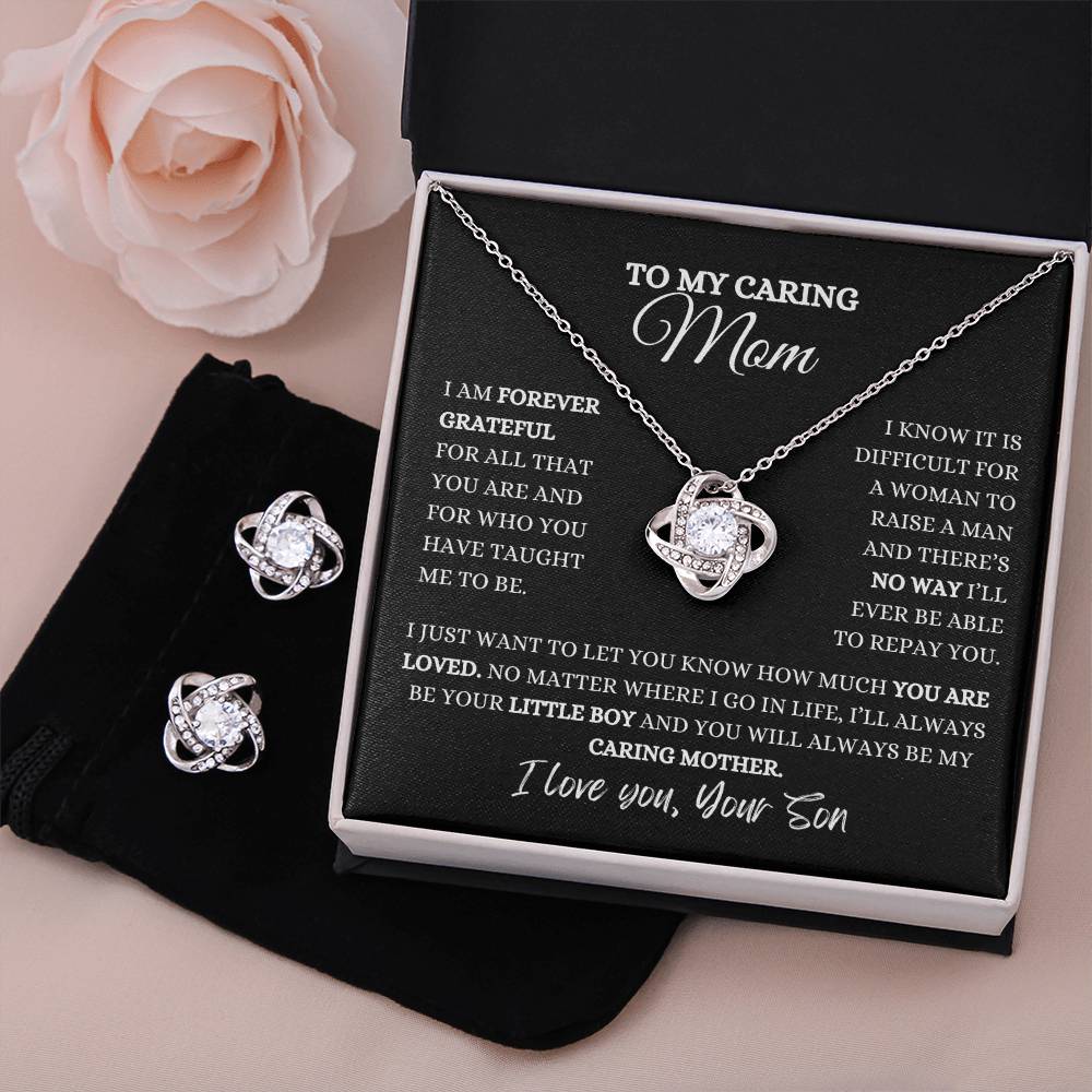 To My Mom | Love Knot Necklace And Earring Set| Heartfelt Message