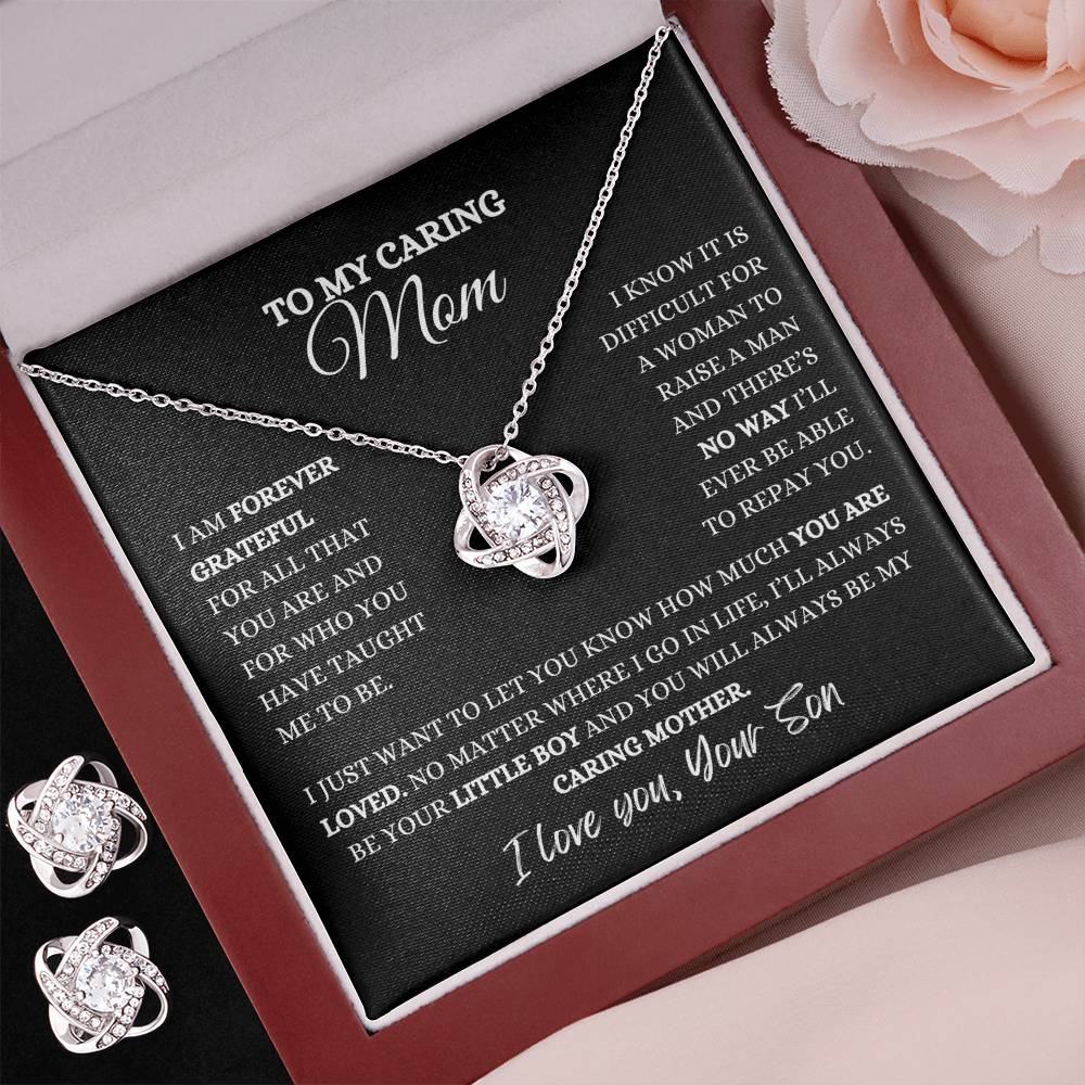 To My Mom | Love Knot Necklace And Earring Set| Heartfelt Message