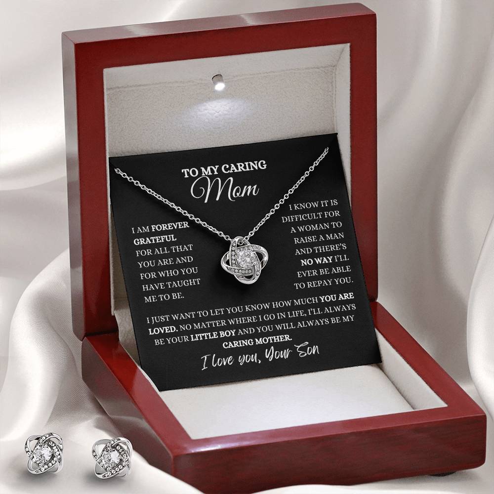 To My Mom | Love Knot Necklace And Earring Set| Heartfelt Message