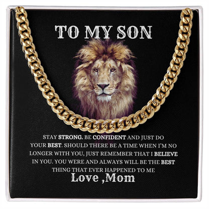 To My Son Necklace Gift From Mom, Cuban Link Chain Son Gift Inspirational Strength Gift, Son Necklace, Meaningful Christmas Gift for Son