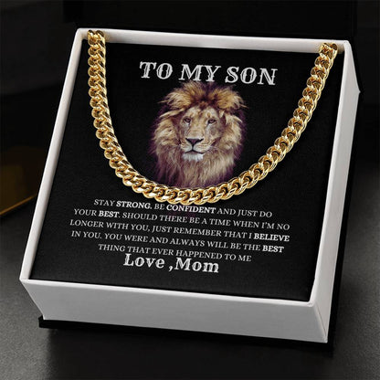 To My Son Necklace Gift From Mom, Cuban Link Chain Son Gift Inspirational Strength Gift, Son Necklace, Meaningful Christmas Gift for Son