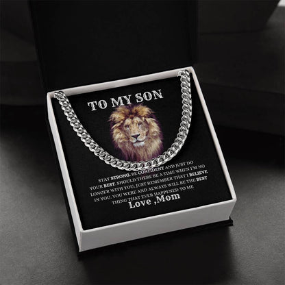 To My Son Necklace Gift From Mom, Cuban Link Chain Son Gift Inspirational Strength Gift, Son Necklace, Meaningful Christmas Gift for Son