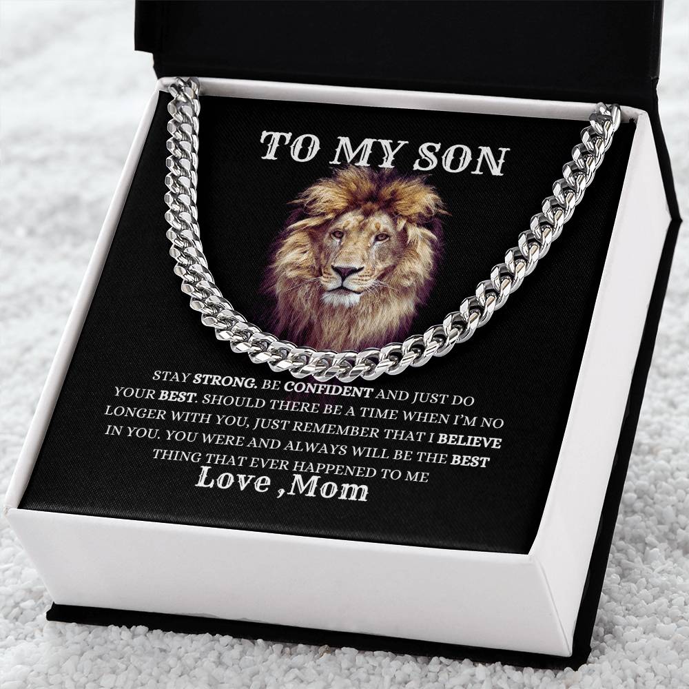 To My Son Necklace Gift From Mom, Cuban Link Chain Son Gift Inspirational Strength Gift, Son Necklace, Meaningful Christmas Gift for Son