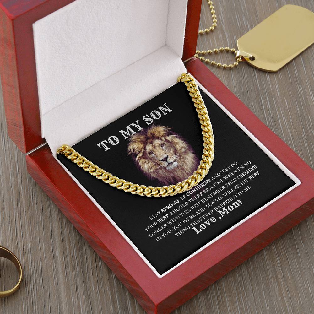 To My Son Necklace Gift From Mom, Cuban Link Chain Son Gift Inspirational Strength Gift, Son Necklace, Meaningful Christmas Gift for Son