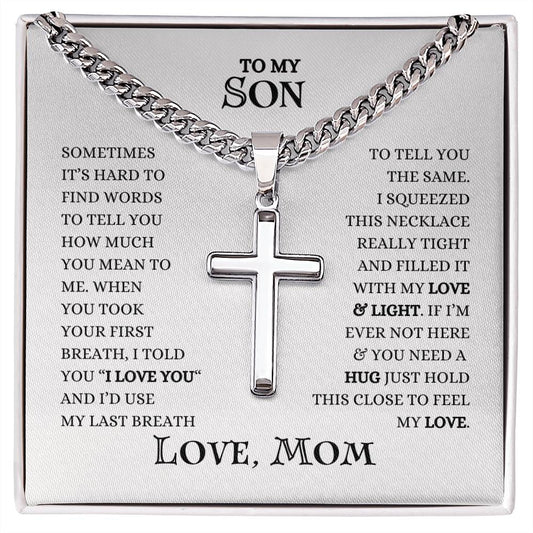 To My Son From Mom Engraved Cross Necklace Gift for Son Men Jewelry Son Gift