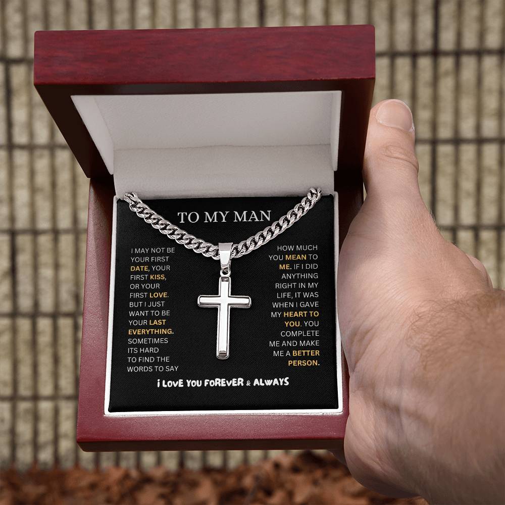 TO MY MAN | CUBAN CHAIN WITH ARTISAN CROSS NECKLACE | HEARTFELT MESSAGE