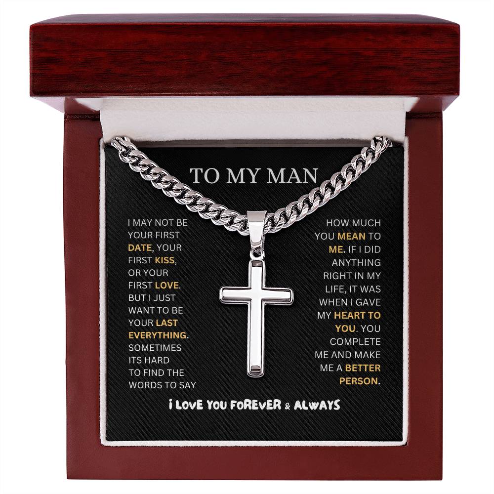 TO MY MAN | CUBAN CHAIN WITH ARTISAN CROSS NECKLACE | HEARTFELT MESSAGE