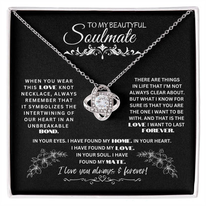 To My Soulmate | Love Knot Necklace With Heartfelt Message Card | Sentimental Gift for Wife, Birthday Gift for Wife , Valentine's Gift for Wife