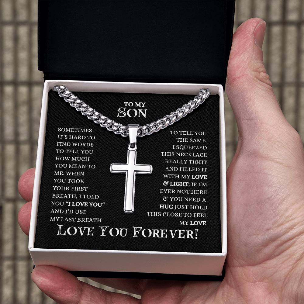 To My Son | Cuban Chain With Artisan Cross Necklace | Heartfelt Message