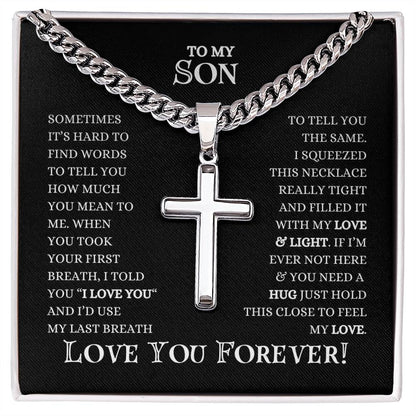 To My Son | Cuban Chain With Artisan Cross Necklace | Heartfelt Message