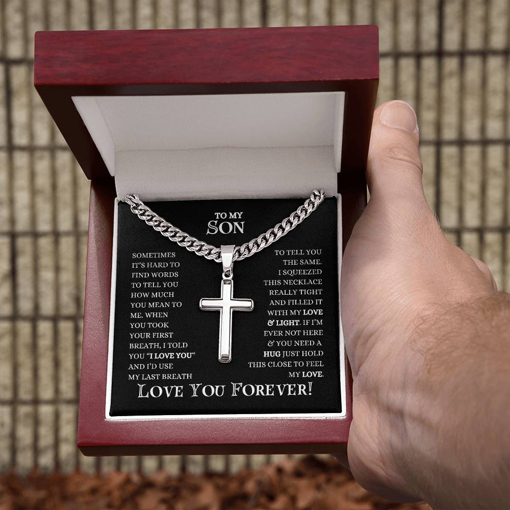 To My Son | Cuban Chain With Artisan Cross Necklace | Heartfelt Message