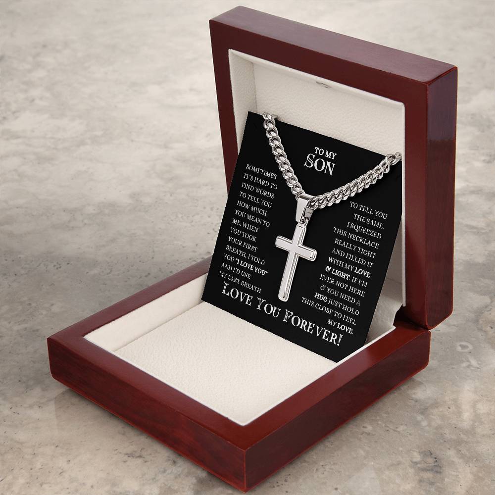 To My Son | Cuban Chain With Artisan Cross Necklace | Heartfelt Message