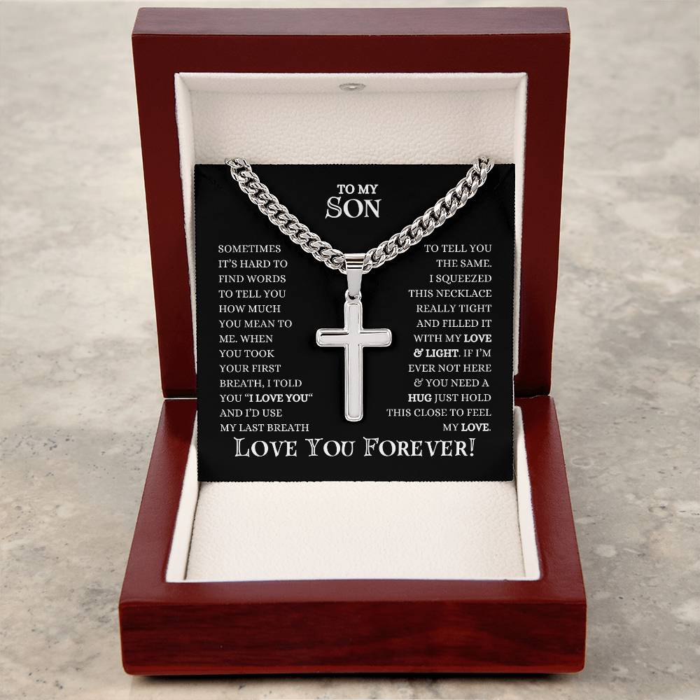 To My Son | Cuban Chain With Artisan Cross Necklace | Heartfelt Message