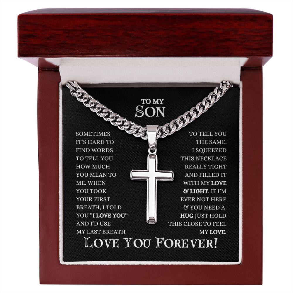 To My Son | Cuban Chain With Artisan Cross Necklace | Heartfelt Message