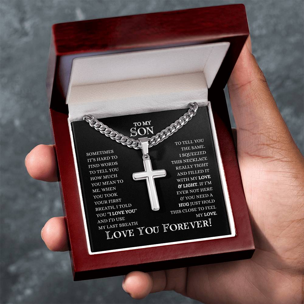 To My Son | Cuban Chain With Artisan Cross Necklace | Heartfelt Message