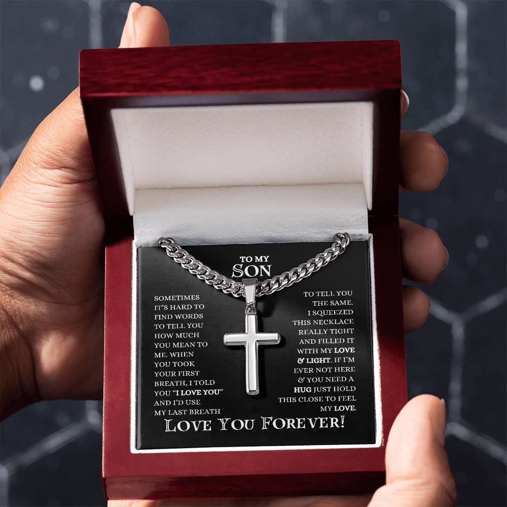 To My Son | Cuban Chain With Artisan Cross Necklace | Heartfelt Message