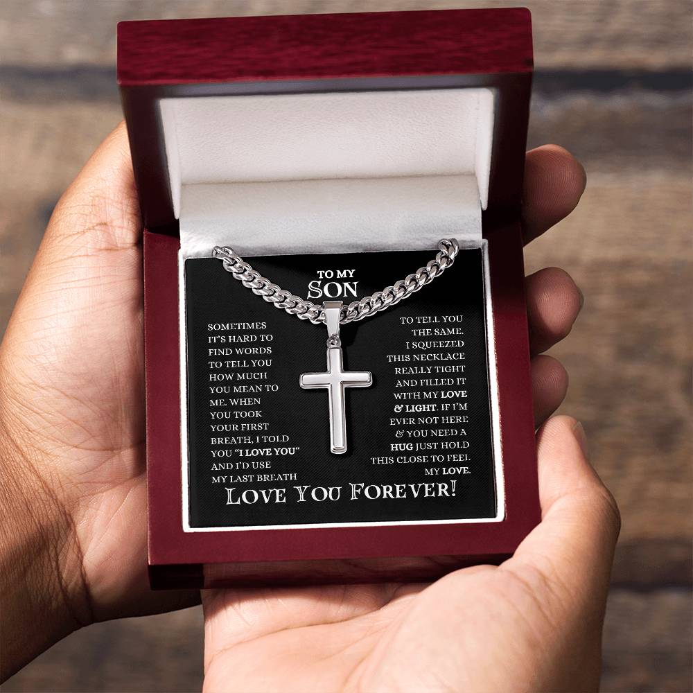 To My Son | Cuban Chain With Artisan Cross Necklace | Heartfelt Message