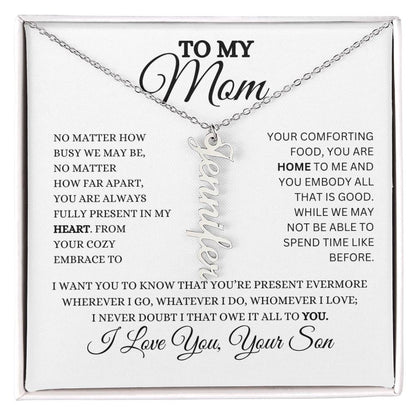 To My Mom | Personalized Vertical Name Necklace | Heartfelt Message From Son