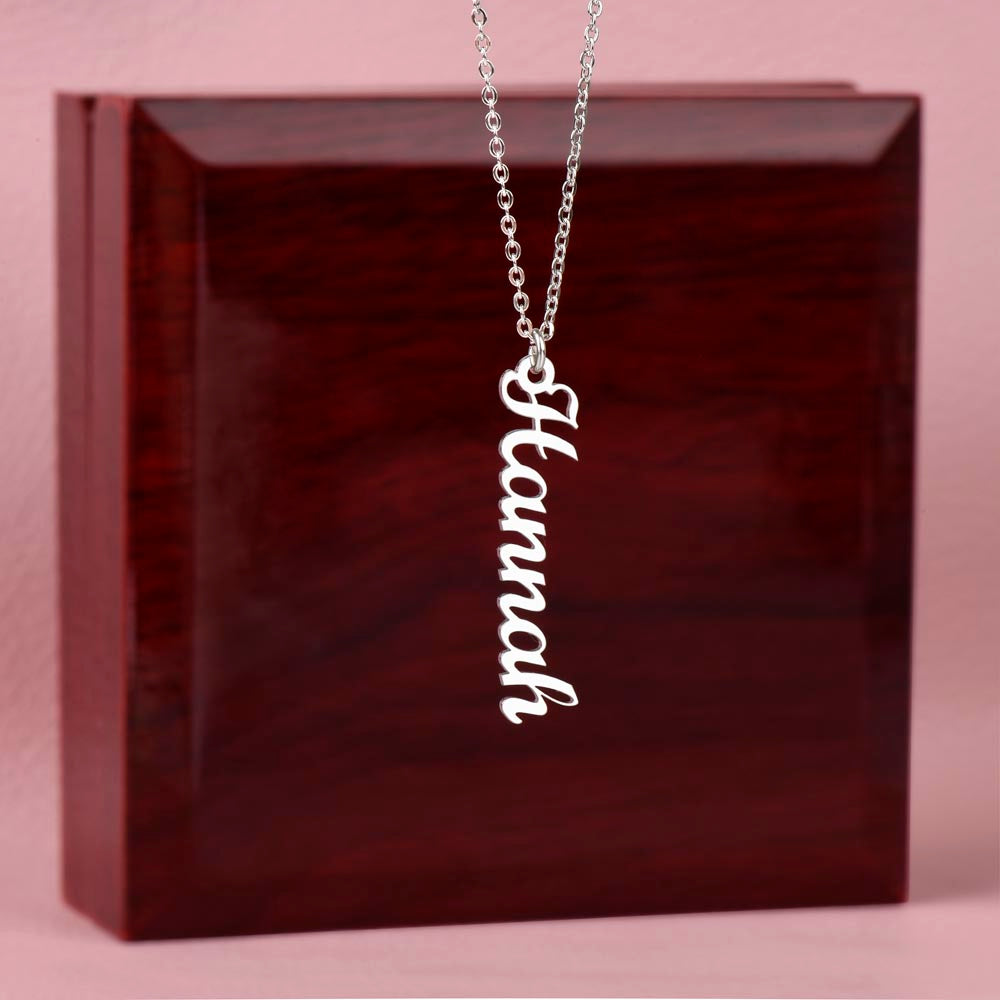 To My Mom | Personalized Vertical Name Necklace | Heartfelt Message From Son