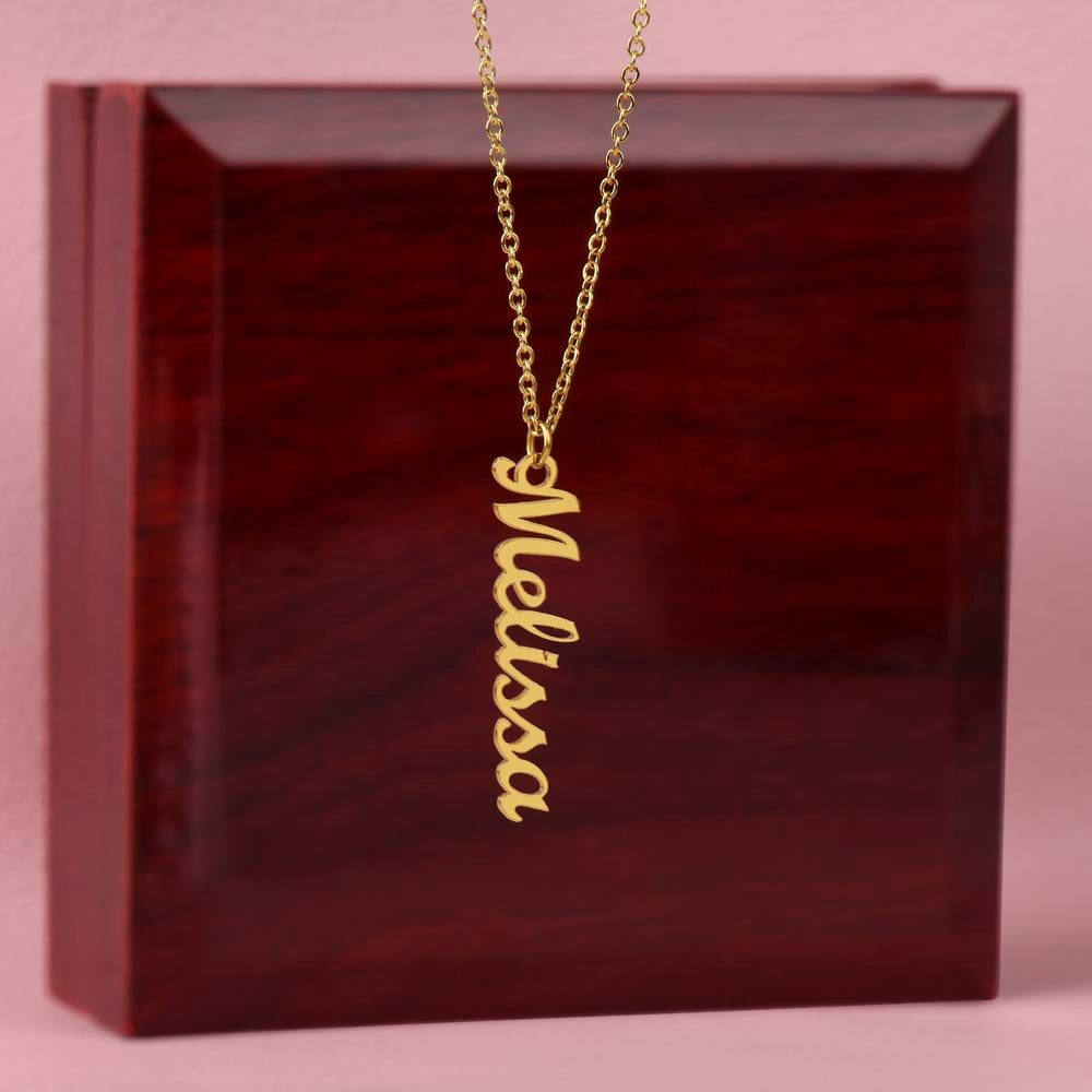 To My Mom | Personalized Vertical Name Necklace | Heartfelt Message From Son