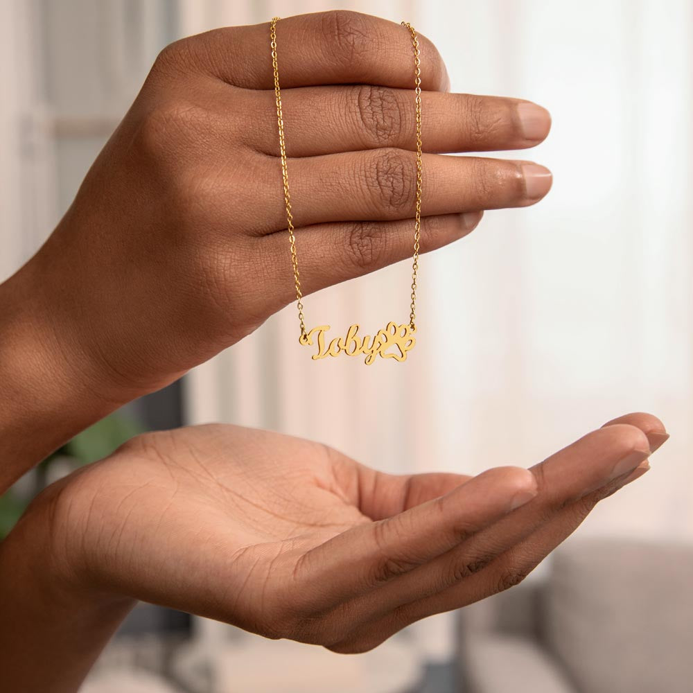 Customized  Paw Print Name Necklace