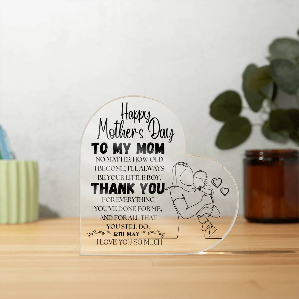 Happy Mother's Day | Heart Shaped Acrylic Plague | Heartfelt Message