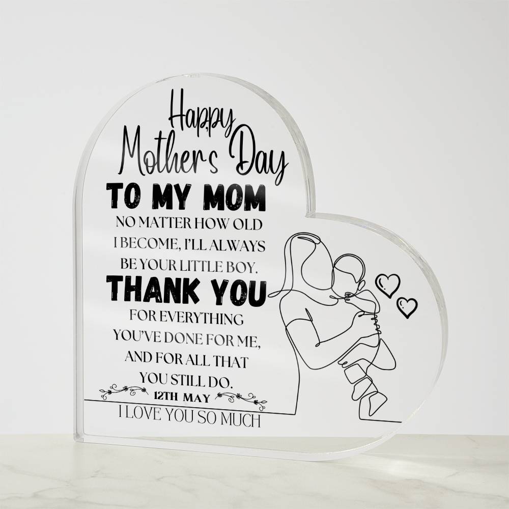 Happy Mother's Day | Heart Shaped Acrylic Plague | Heartfelt Message