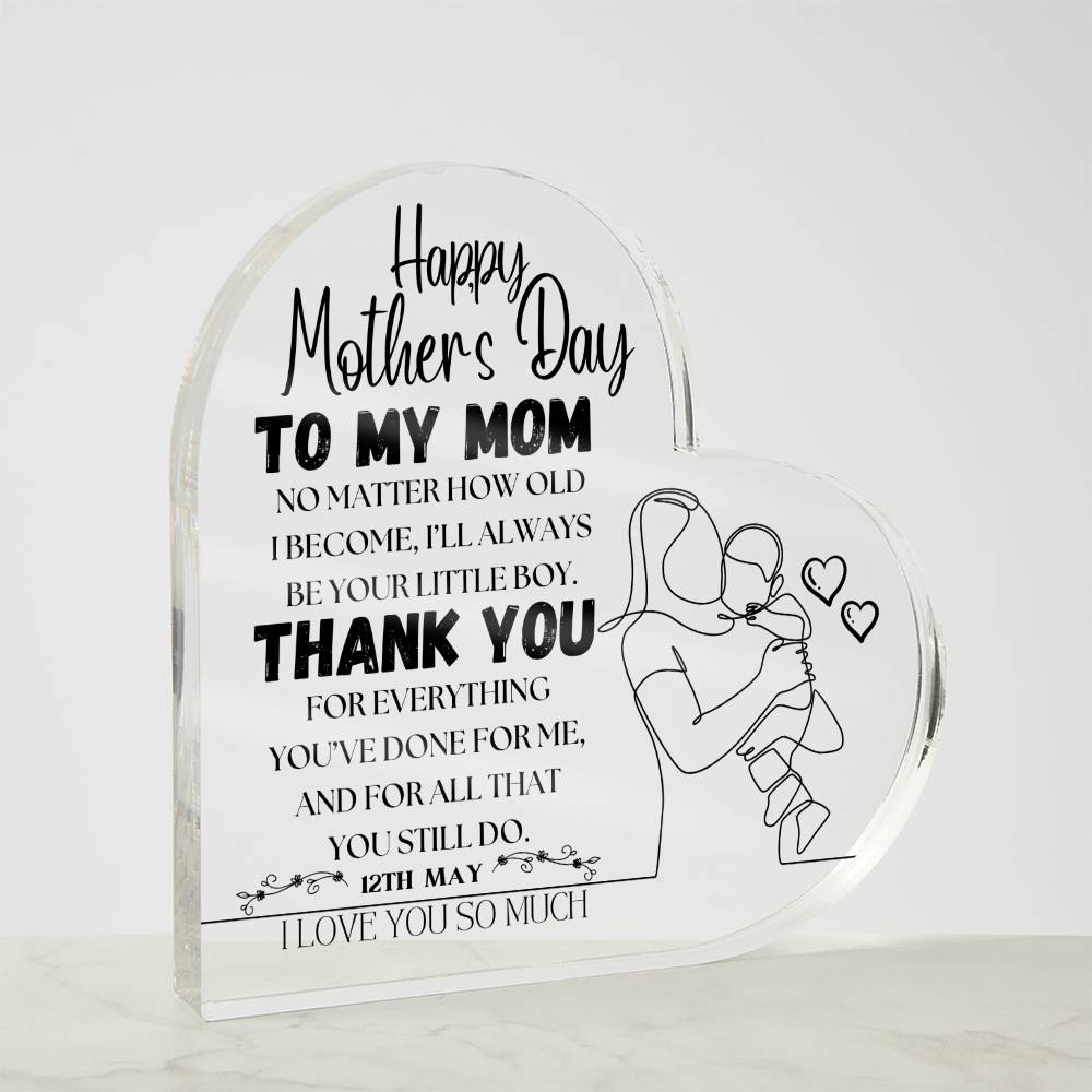 Happy Mother's Day | Heart Shaped Acrylic Plague | Heartfelt Message