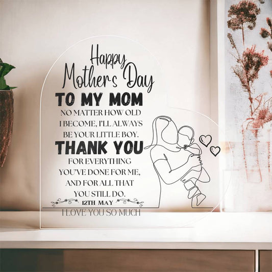 Happy Mother's Day | Heart Shaped Acrylic Plague | Heartfelt Message