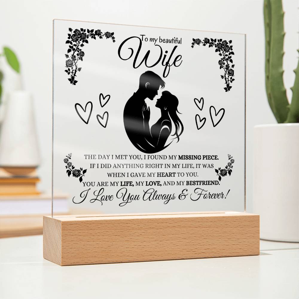 To My Beautiful Wife | Square Acrylic Plague | Heartfelt Message