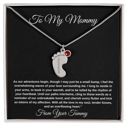 Personalized Gifts For New Mom | Custom Baby Feet Necklace with Birthstone.