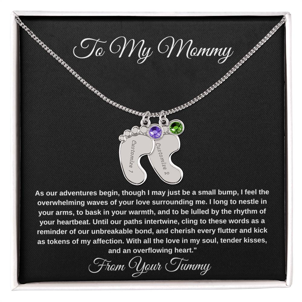 Personalized Gifts For New Mom | Custom Baby Feet Necklace with Birthstone.