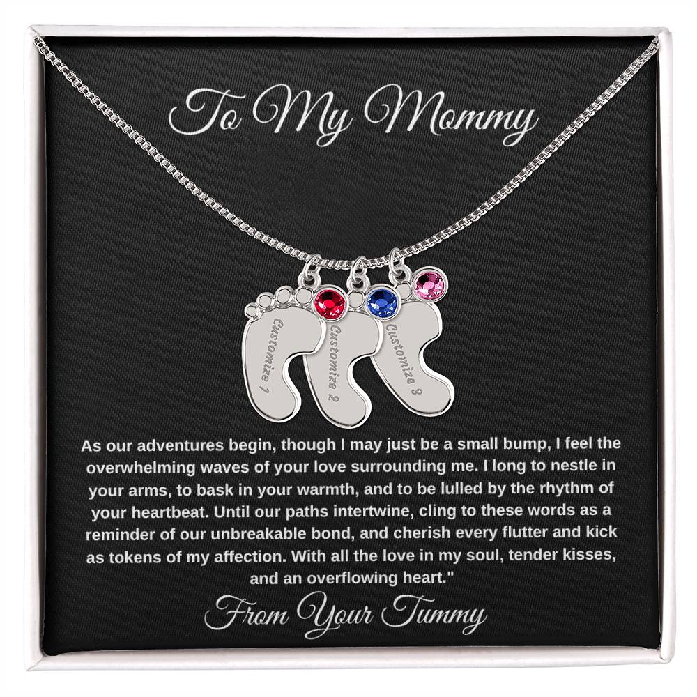 Personalized Gifts For New Mom | Custom Baby Feet Necklace with Birthstone.