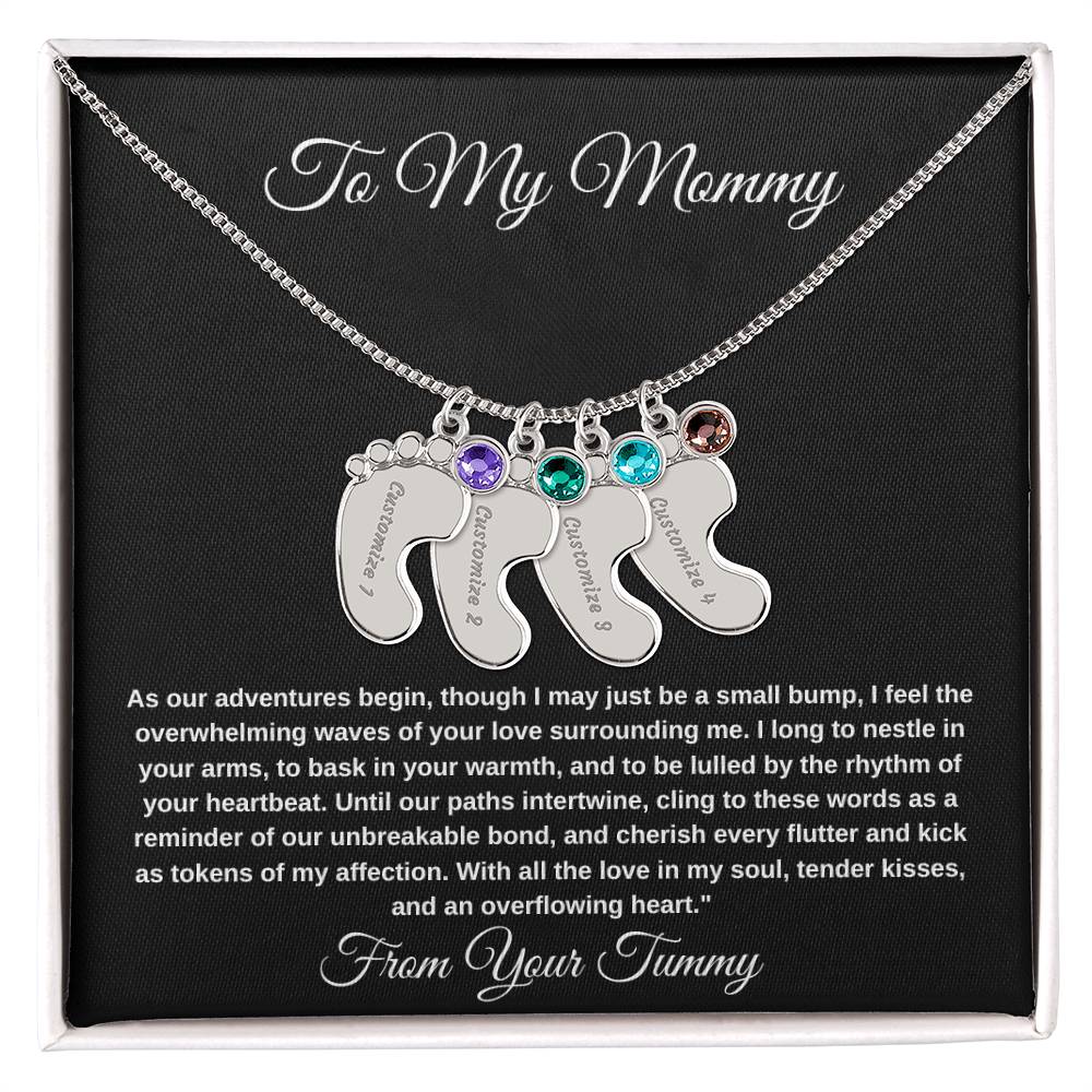 Personalized Gifts For New Mom | Custom Baby Feet Necklace with Birthstone.