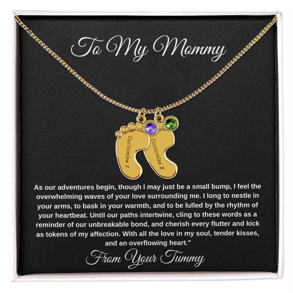 Personalized Gifts For New Mom | Custom Baby Feet Necklace with Birthstone.