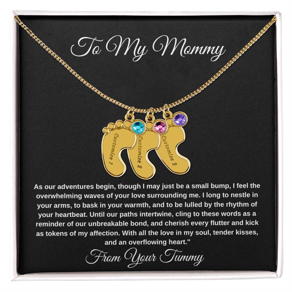 Personalized Gifts For New Mom | Custom Baby Feet Necklace with Birthstone.