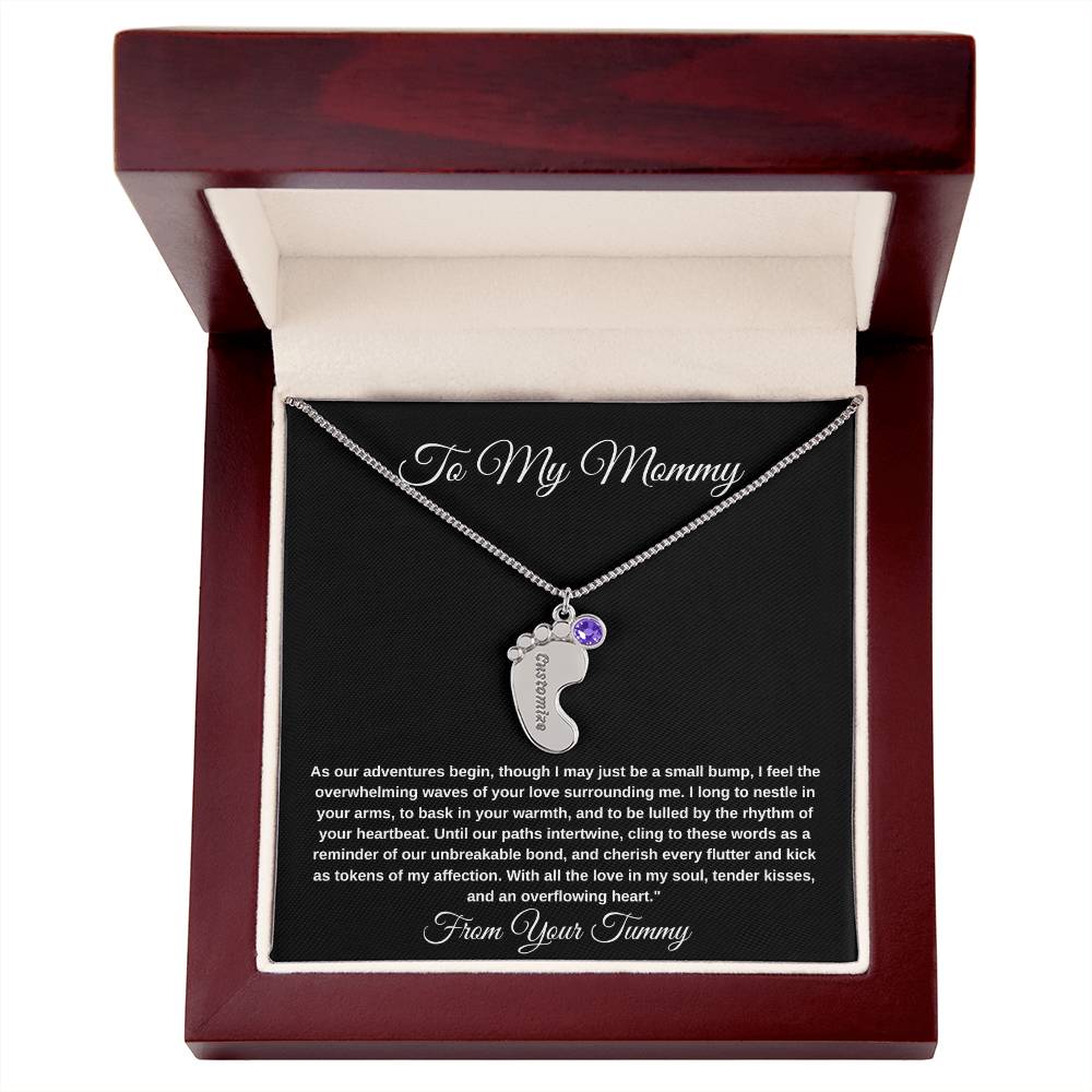 Personalized Gifts For New Mom | Custom Baby Feet Necklace with Birthstone.