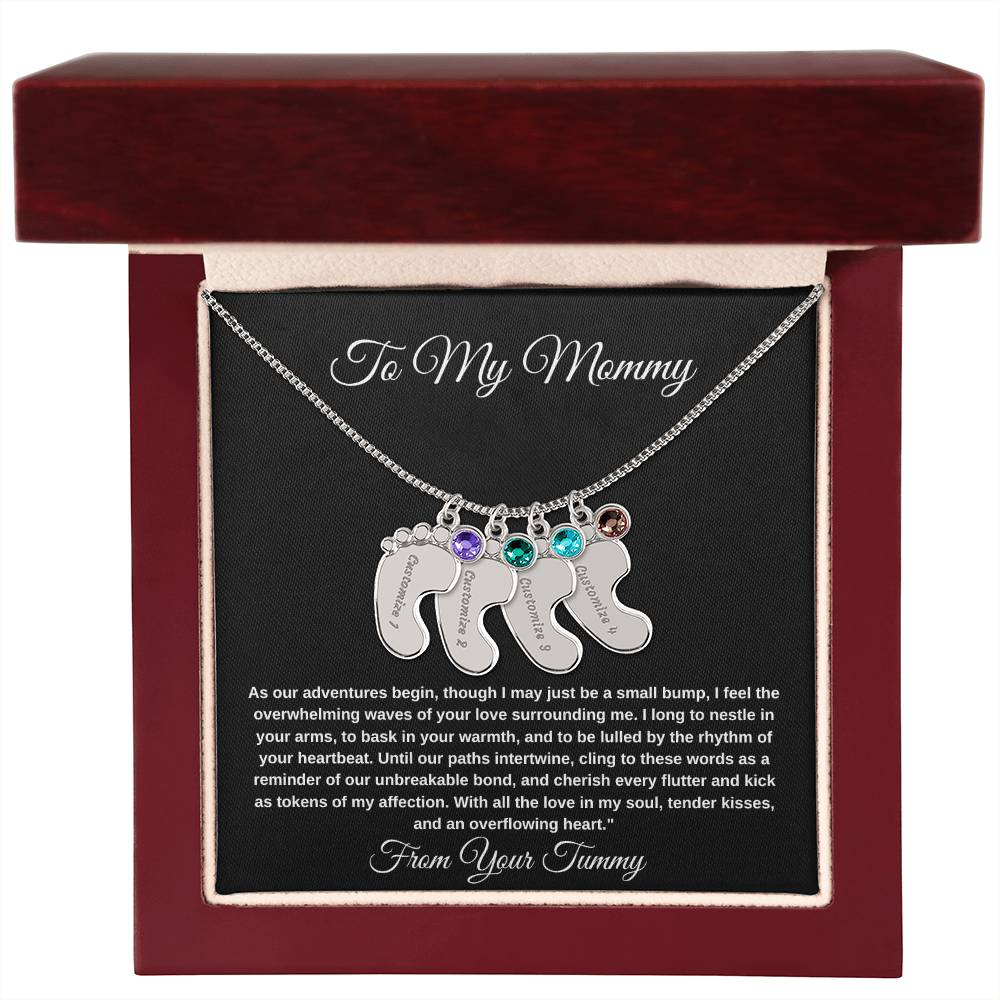 Personalized Gifts For New Mom | Custom Baby Feet Necklace with Birthstone.