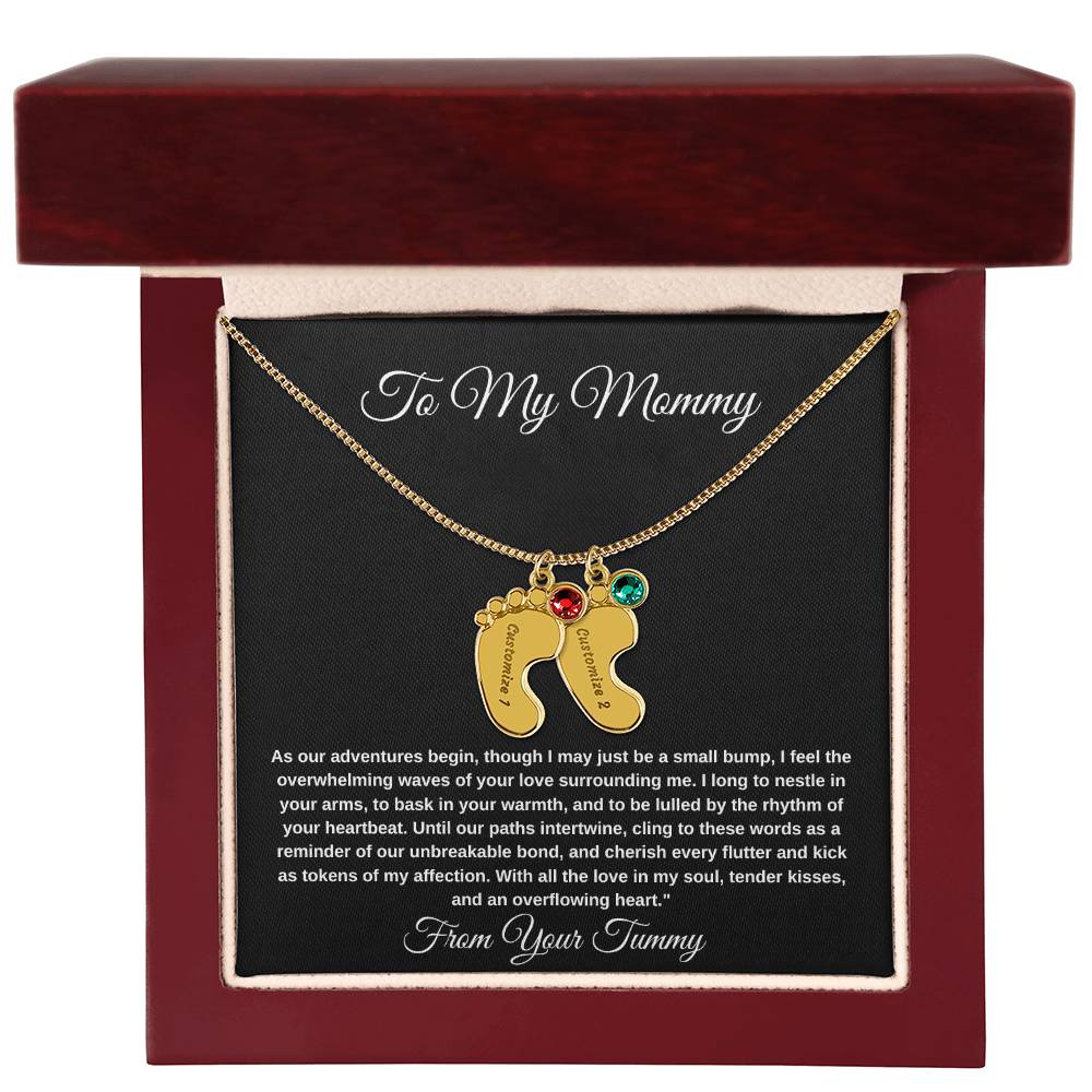 Personalized Gifts For New Mom | Custom Baby Feet Necklace with Birthstone.