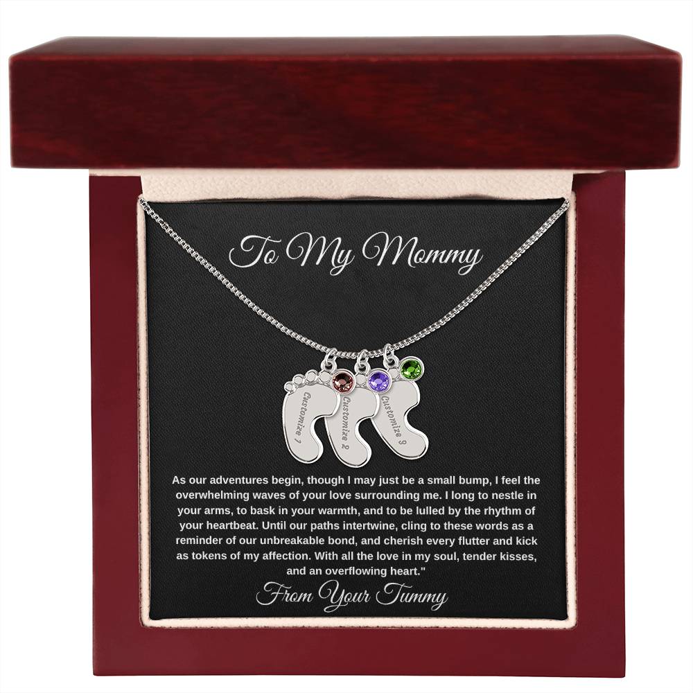 Personalized Gifts For New Mom | Custom Baby Feet Necklace with Birthstone.