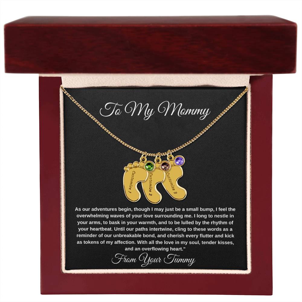 Personalized Gifts For New Mom | Custom Baby Feet Necklace with Birthstone.