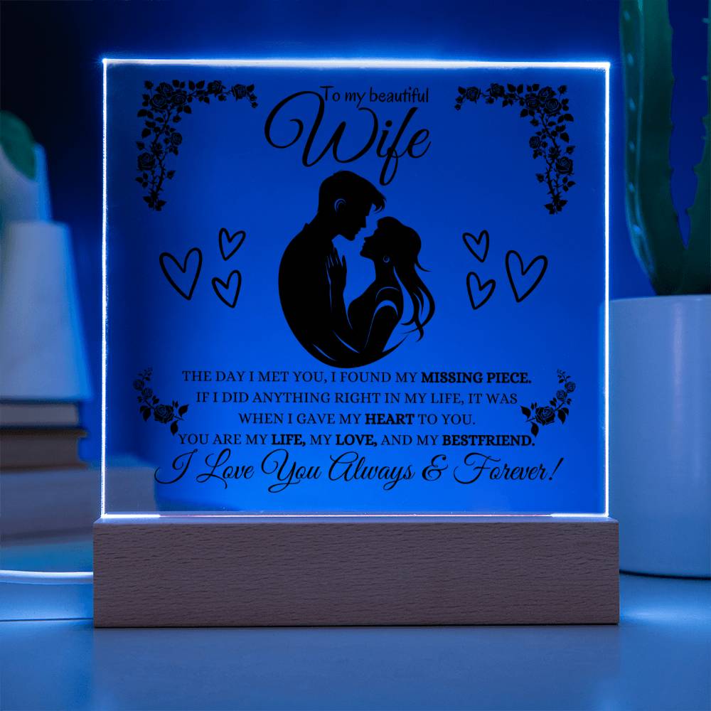 To My Beautiful Wife | Square Acrylic Plague | Heartfelt Message