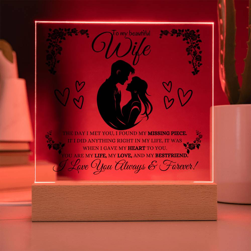 To My Beautiful Wife | Square Acrylic Plague | Heartfelt Message