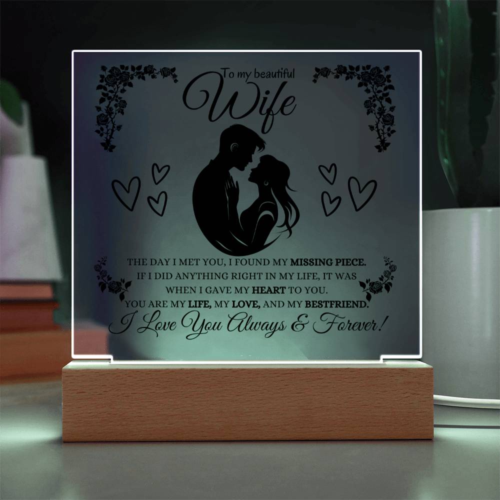 To My Beautiful Wife | Square Acrylic Plague | Heartfelt Message