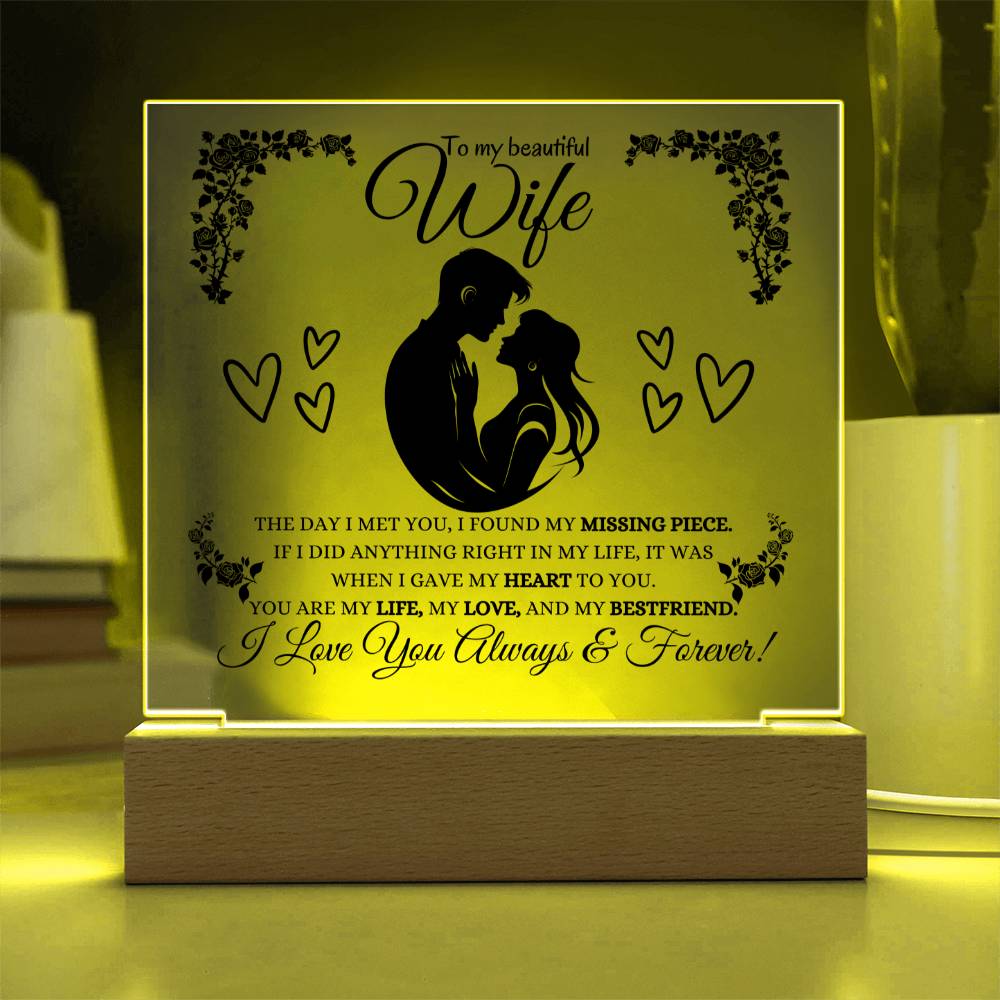 To My Beautiful Wife | Square Acrylic Plague | Heartfelt Message