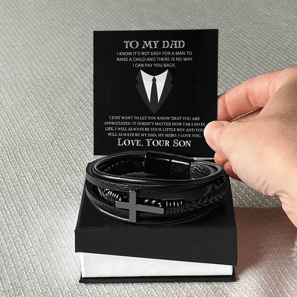 To My Dad | Cross Leather Bracelet | Heartfelt Message