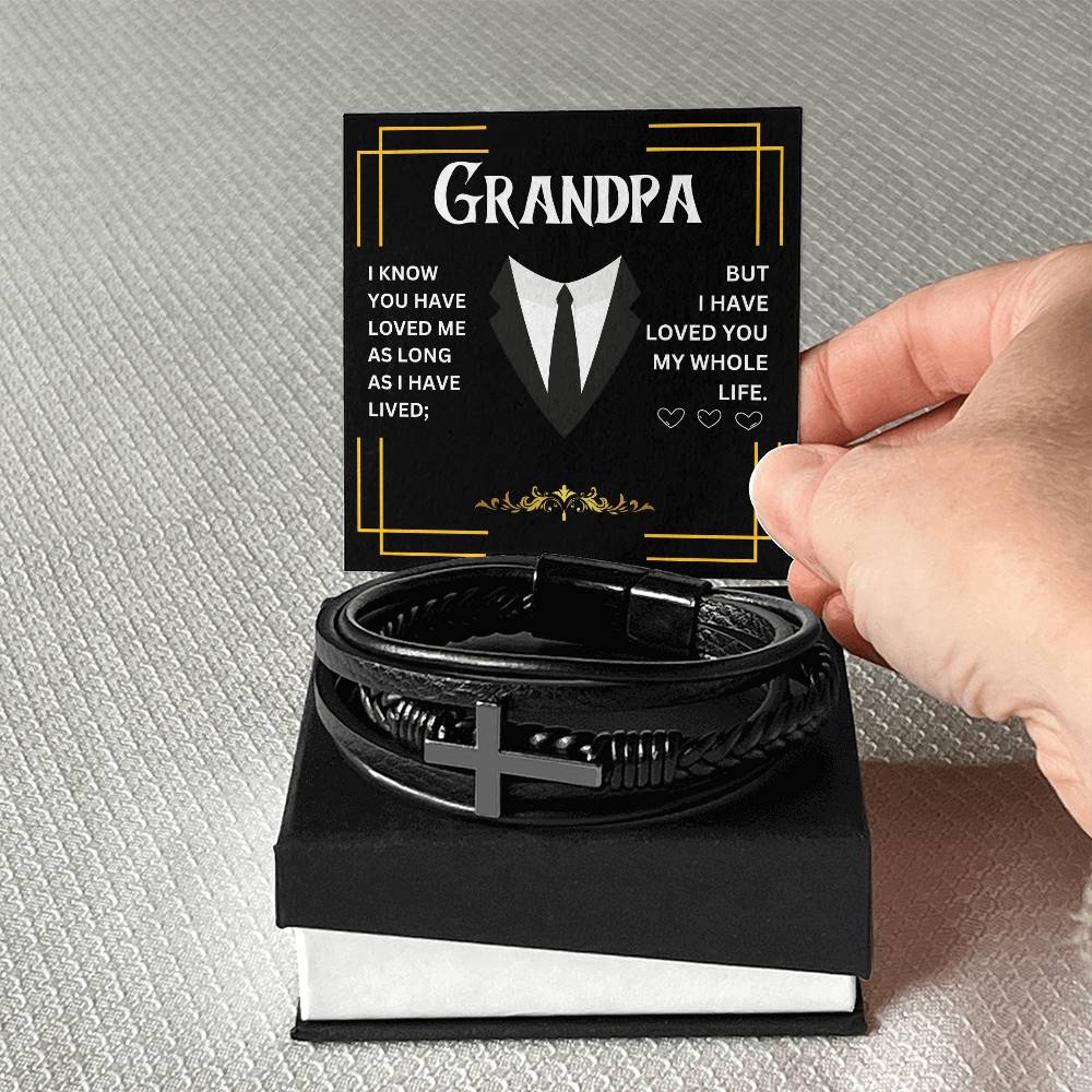 GRANDPA | MEN'S CROSS LEATHER BRACELET | HEARTFELT MESSAGE