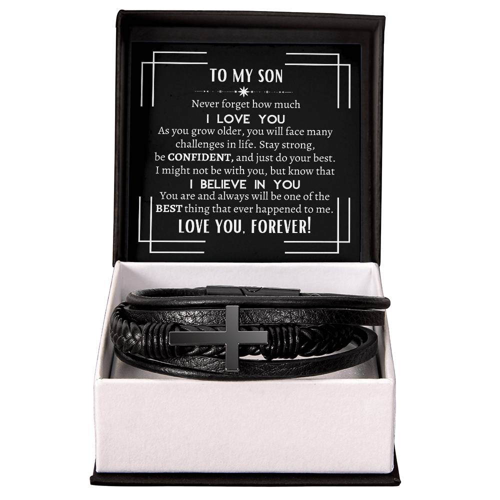 To My Son | Cross Leather Bracelet | Heartfelt Message