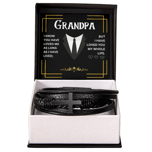 GRANDPA | MEN'S CROSS LEATHER BRACELET | HEARTFELT MESSAGE